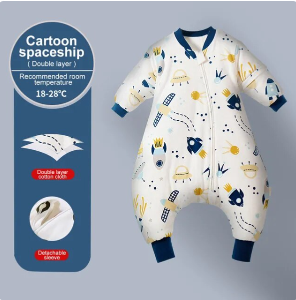 Baby Cartoon Split-legged Sleepsacks With Detachable Sleeves